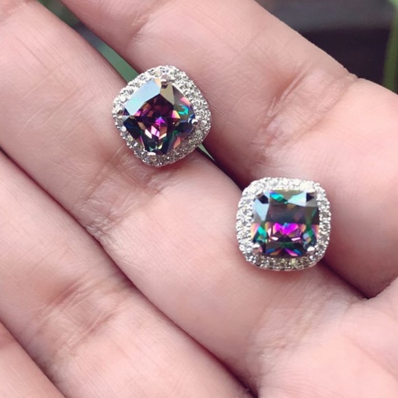 925 Silver Mystic Rainbow & White Topaz Earrings - Picture 5 of 12